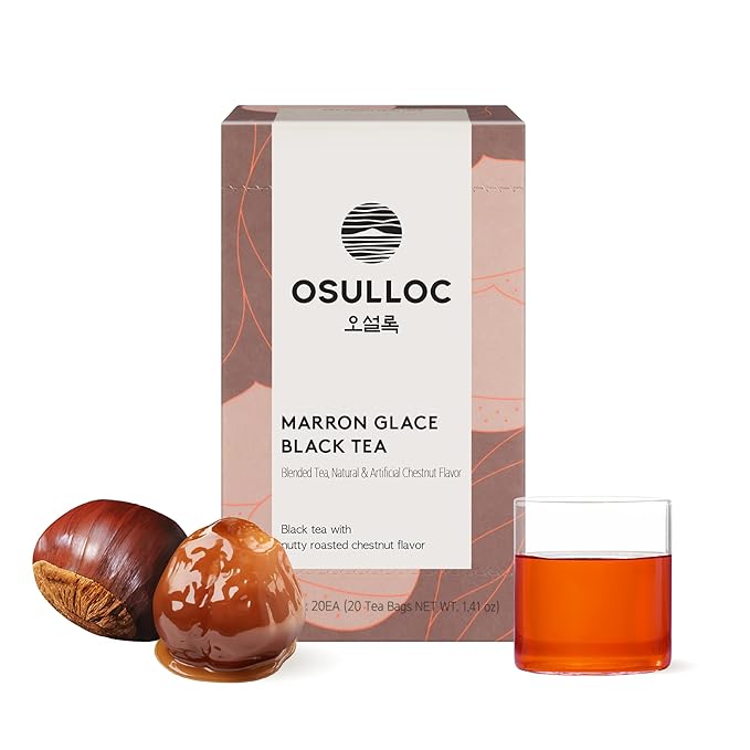 Osulloc Marron Glacé Black Tea, Roasted Chestnut Flavored, Sweet & Elegant Black Tea, Premium Tea Bags from Jeju Island, 20 count, 1.41oz