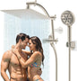 Hibbent All Metal Shower Head, 12'' High Pressure Rain Shower Head/Handheld Showerhead Combo with 16'' Adjustable Arc-shaped Extension Arm, 10 Sprays, 71'' Hose, Showerhead Holder, Brushed Nickel