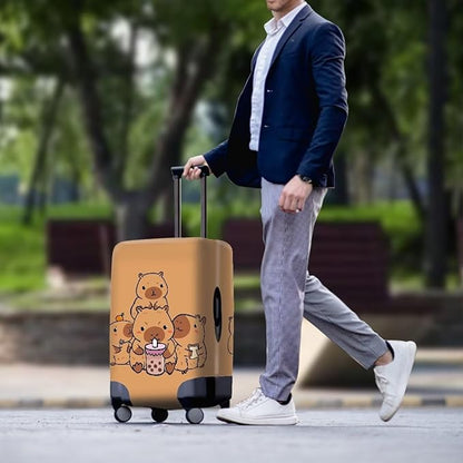 Milk Tea Capybara Luggage Cover Fit 18-21 Inch Universal Thickness Suitcase Covers Protector with Invisible Zipper Scratch-Resistan Travel Luggage Baggage Case, Cute