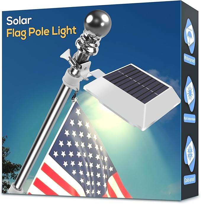 Solar Flag Pole Light, Bright Warm White 3000k Flagpole Light Upgrade Solar