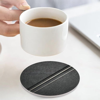 Thin White Lines Geometric Pattern Minimalist Coasters Set of 4 Absorbent