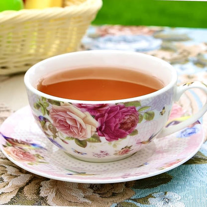 ONEUSTAR Tea for One Set Ceramic Floral Teapot and Cup Saucer Set for Women Mother's Day Birthday Gift in Reusable Handmade Gift Box, Pink