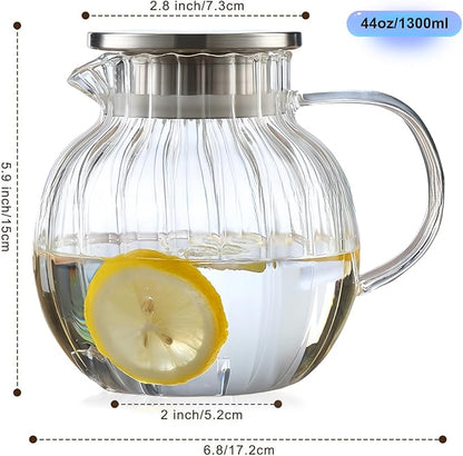 Glass Teapot Stovetop & Microwave Safe, Borosilicate Glass Tea Kettle with Strainer Lid, 44oz/1300ml Glass Teapot for Loose Leaf and Fruit Tea and Fragrant Tea and Blooming Tea (Clear)