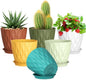 5 inch Plant Pots for Indoor Outdoor Plants, 6 Pack Thick Nursery Pots with Drainage Holes and Saucers, 3D Modern Wave Texture Small Plastic Planter Flower Pots, Multicolor
