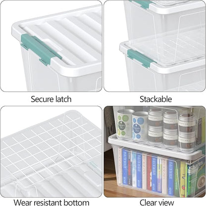 Zopnny 6-Pack 35 Quart Plastic Latch Storage Box with Lid, Stackable Latching Storage Bin, Clear