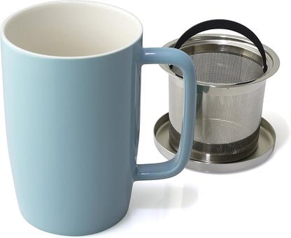 FORLIFE Dew Glossy Finish Brew-In-Mug with Basket Infuser & "Mirror" Stainless Lid 18 oz., Turquoise