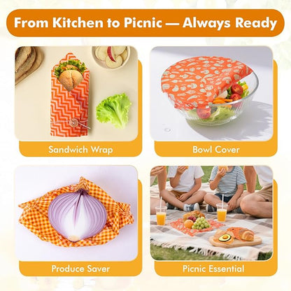 Beeswax Wraps for Food, 3 Pack (S, M, L) Reusable Food Wraps, Bread Sandwich Wrap, Beeswax Paper with Bukcle, Zero Waste, Plastic-Free Food Storage Wrap