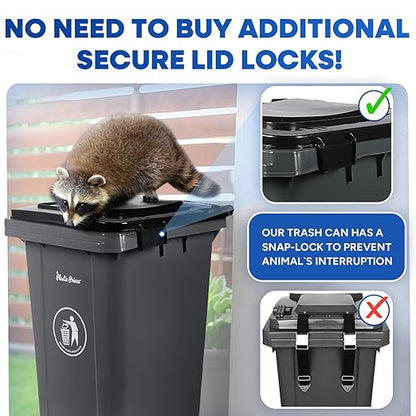 32 Gallon Trash Can with Wheels Outdoor Garbage Can with Lid and Wheels Locking Trash Can Commercial Heavy-Duty Trash Bin Rolling, Plastic 2 Pack