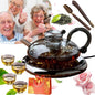 24 OZ Luxury Glass Teapot with Warmer, Automatic Electric Kettle with Tea Infuser, Teapot and Cup Set with Warmer, New Year Christmas Excellent Gift Idea for Tea Lovers (Gray set + 2 cups)