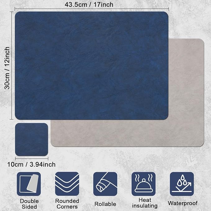 Vinyl Placemats Set of 6, Dual Sided Place Mats