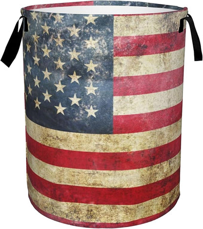 Laundry Basket,American Flag Laundry Hamper Retro Collapsible Organizer Basket,Toy Storage Bin Room Decor Gift Clothes Baskets,Bedroom Children Nursery Hamper 16x20 Inch