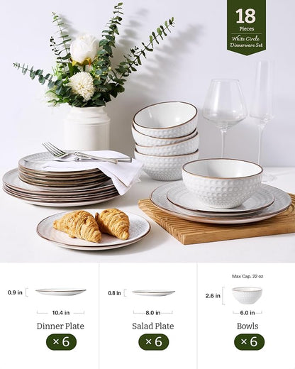 Famiware Ceramic Plates and Bowls Sets, Embossed Dishes Dinnerware
