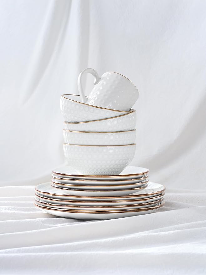 Famiware Ceramic Plates and Bowls Sets, Chip & Scratch Resistant, Microwave &