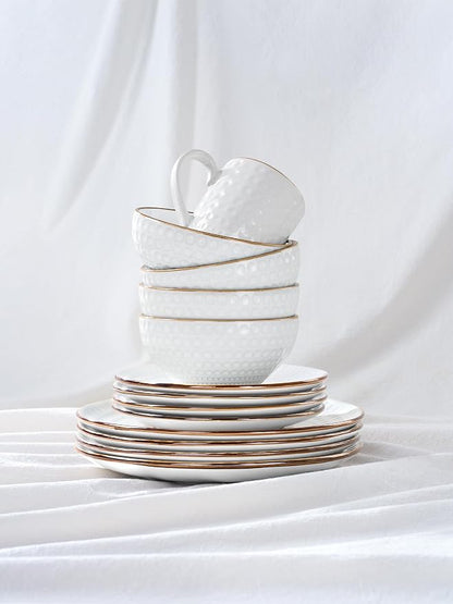 Famiware Ceramic Plates and Bowls Sets, Embossed Dishes Dinnerware