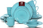 20pc Dinnerware Set, Plate and Bowl Set, Stoneware Dishes Set for 4, Microwave and Dishwahser Safe, Scratch Resistant, French Countryside Speckled Turquoise