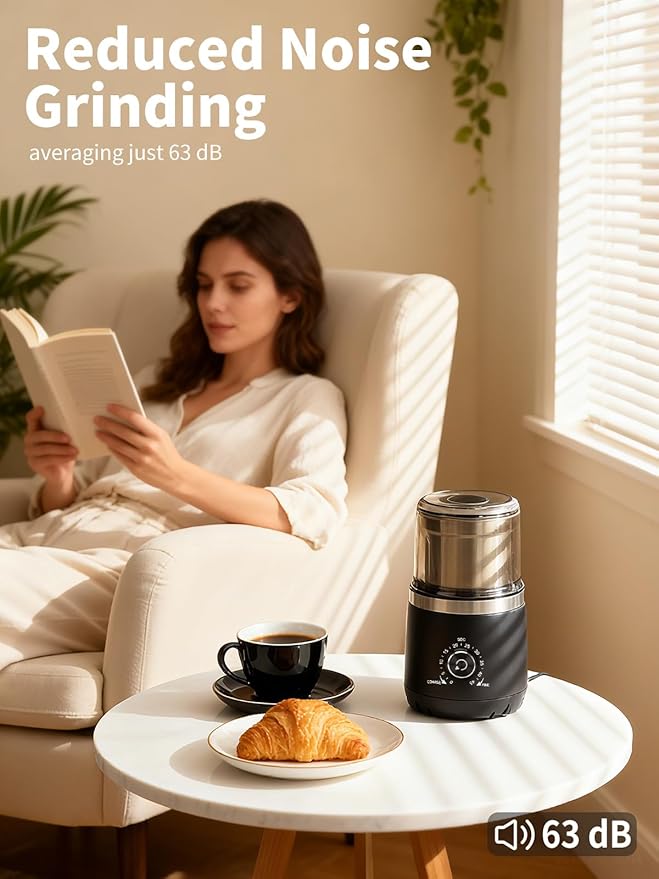 Electric Coffee Grinder with Silent Grinding Blades & Timer Knob to Adjustable Coarse to Fine, Espresso Grinder with Removable Stainless Steel Bowl for Coffee Bean, Herb, Spices, Seeds (Black)