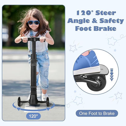iubest Scooter Luggage Carry On Scooter Suitcase for Kids Age 4-15, Detachable & Foldable 4 in 1 Kids Suitcase, Multifunctional Ride On Travel Trolley Scooter Combo-Blue
