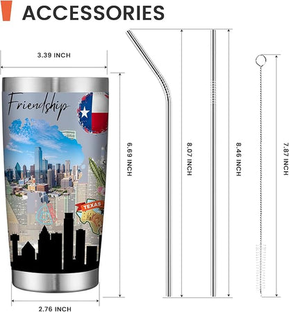 20oz Insulated Tumbler Texas State Coffee Mug, United States Map Travel Mug Landmark, Birthday Gifts Cute Custom Tumbler Cups with Lid and Straw Gifts for Mom