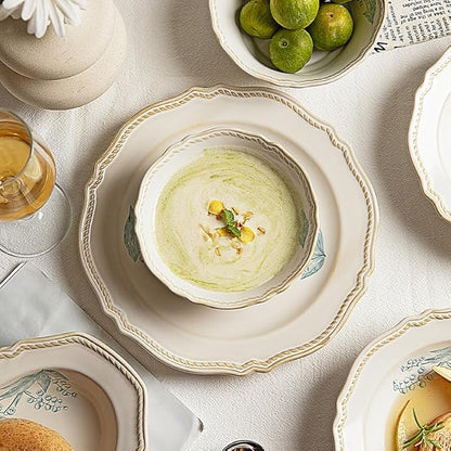 8-Piece Dinnerware Set - Lily Bloom Series, Service for 4, Includes 6'' Bowls & 10'' Plates, Retro Vintage Floral Style, Microwave & Dishwasher Safe