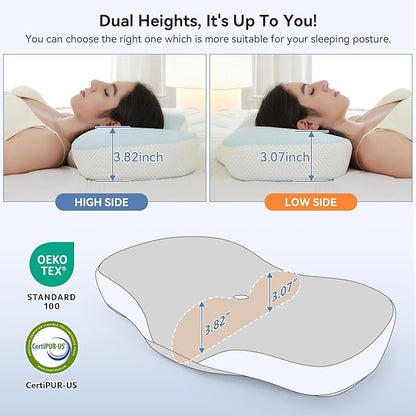 Cervical Pillow for Neck and Shoulder Support, Memory Foam Ergonomic Contour Orthopedic Bed Pillows with Adjustable Height & Breathable Pillowcase for Side, Back, Stomach Sleepers(Blue)