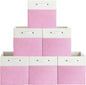 13 x 13 Inch Fine Linen Storage Bins with Handles，Fabric Cube Boxs，Collapsible Basket Organizers for Shelves for Home, Closet Drawers (White/Pink-6 Pack)