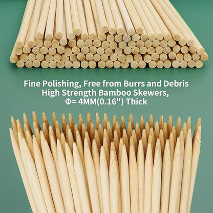 12" Natural Bamboo Wood Barbecue Skewers for Kabob, Appetizer, Fruit, Sausage, Chocolate Fountain, Wooden BBQ Kebob Skewer Stick, Organic Food Sticks for Grilling, Kitchen (Φ=4mm Thick, 100PCS)