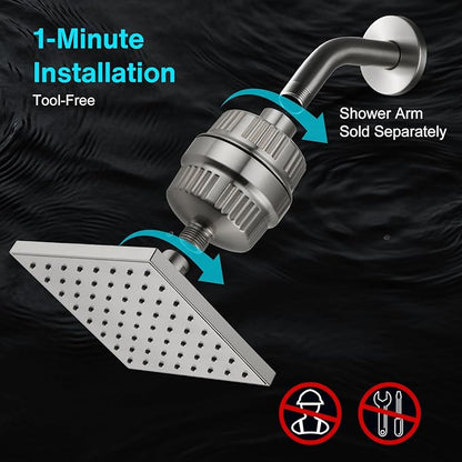 Cobbe High Pressure Filtered Shower Head Combo, Rain Shower Head with 20 Stage Shower Head Filter for Hard Water - Adjustable Replacement Remove Chlorine and Harmful Substances, Brushed Nickel