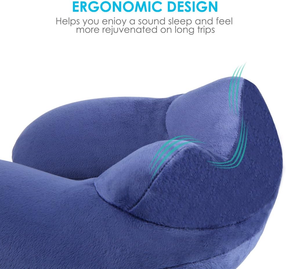 urophylla Inflatable Travel Pillow for Airplane, Soft Velvet Inflatable Travel Neck Pillow for Airplanes, Train, Car, Home and Office with Packsack & Comfortable Velvet - Blue