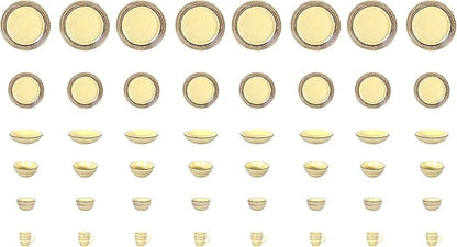 48 Piece Dinnerware Set, Ceramic Plates and Bowls Sets for 8, Microwave and Dishwasher Safe, Handcrafted Tree Bark Series Dish Set, Bamboo