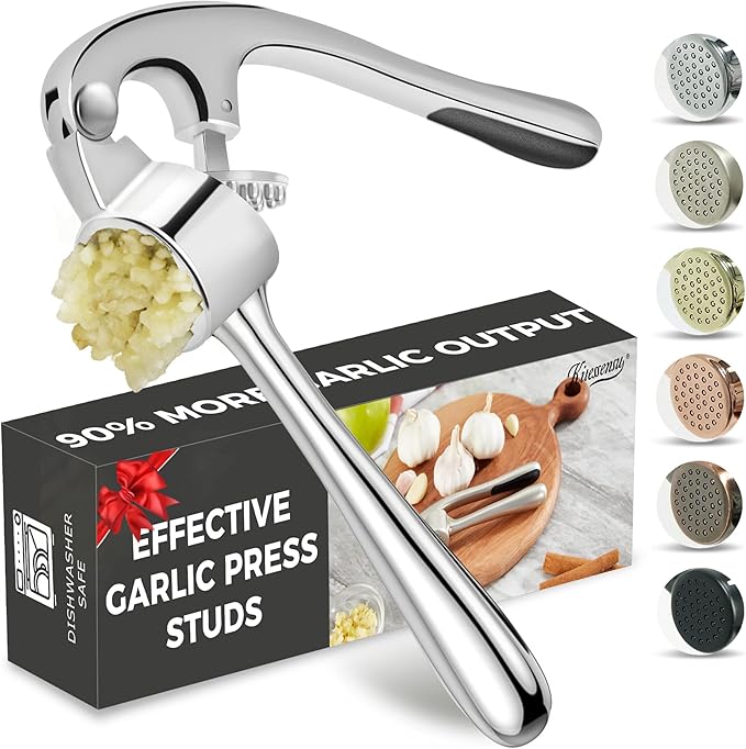 Premium Garlic Press, Professional Garlic Mincer, Easy to Squeeze and Clean, Rust Proof & Dishwasher Safe, Efficient Ginger Crusher - Sliver
