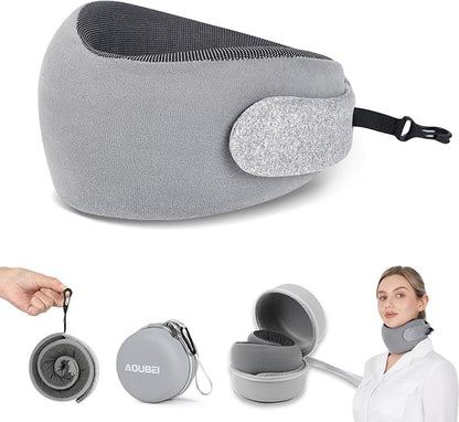 Compact Travel Pillow with Adjustable Straps & Washable Cover, Portable Neck Pillow Airplane with Case & Hook, Chin Support Pillow Relieves Pain & Pressure for Trips, Office, Car & Home Use