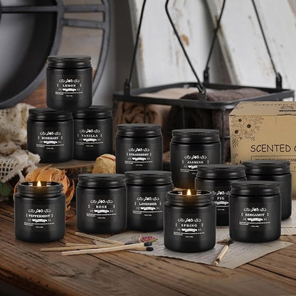 Scented Candles Gifts Set 12 Pack Soy Wax Travel Tin Jar Candles for Home 3.05 OZ for Mom for Christmas, Birthday, Thanksgiving, Mother's Day(Black)