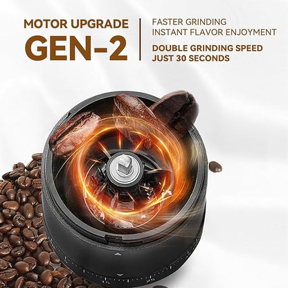 Portable Electric Coffee Grinder - 38 Grind Settings, Conical Burr & Black Stainless Steel Body, Rechargeable Mill for Espresso, Moka Pot, Turkish, Ideal for Camping and Travel