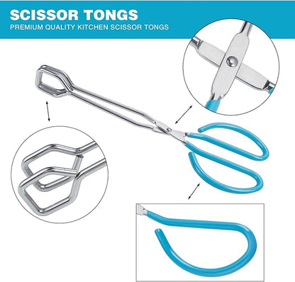 MSY BIGSUNNY Scissor Tongs Heavy Duty Cooking Tongs with Soft Handles (Stainless Steel, blue 10")