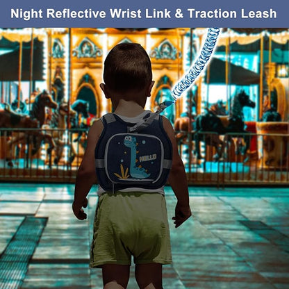 Accmor Toddler Harness Leash+ Reflective Anti Lost Wrist Link, Cute Dinosaur Kids Harness with Leash, Collapsible Child Harness Baby Leash Walking Wristband Protector Belt for Boys Girls Outdoor