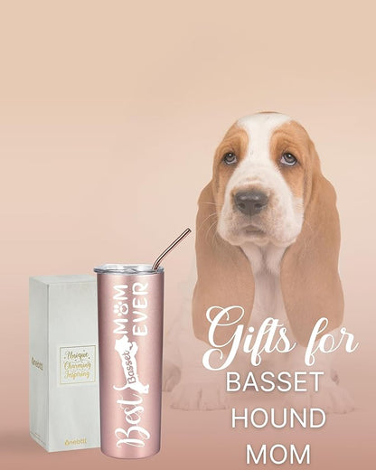 Onebttl Basset Hound Gifts, Gifts for Basset Mom on National Hug Your Hound Day, Birthday and Christmas, 20 oz Insulated Stainless Steel Tumbler - Best Basset Mom Ever