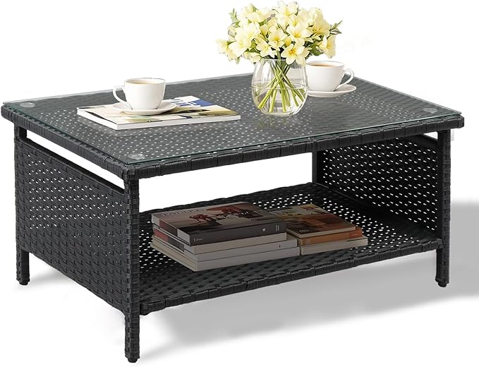 VINGLI Outdoor Wicker CoffeeTable Patio Coffee Tables