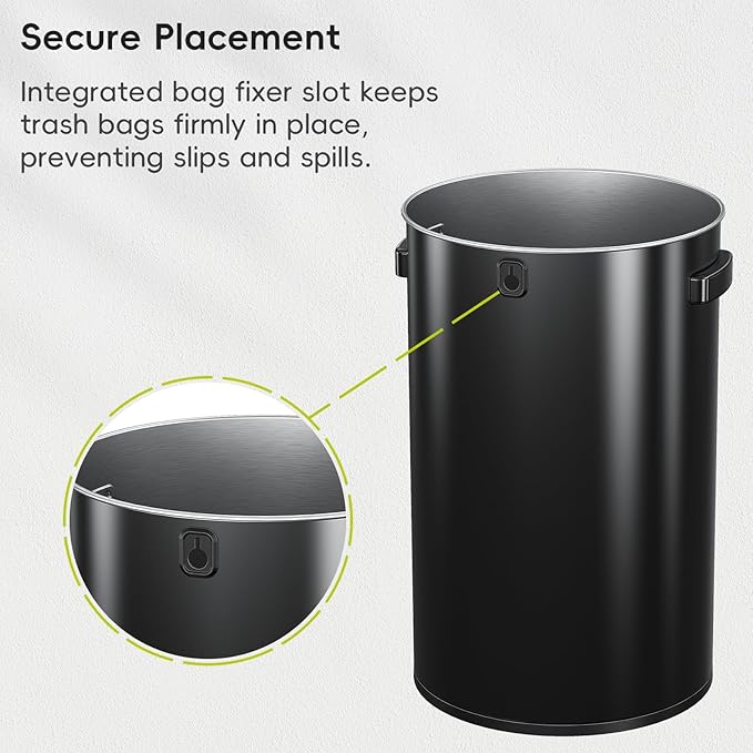 EKO 16-Gallon Round Black Stainless Steel Open Top Trash Can, Large Commercial Waste Bin with Detachable Lid and Carrying Handle, Brushed Metal Garbage Bin for Home, Office, Restaurant, Restroom