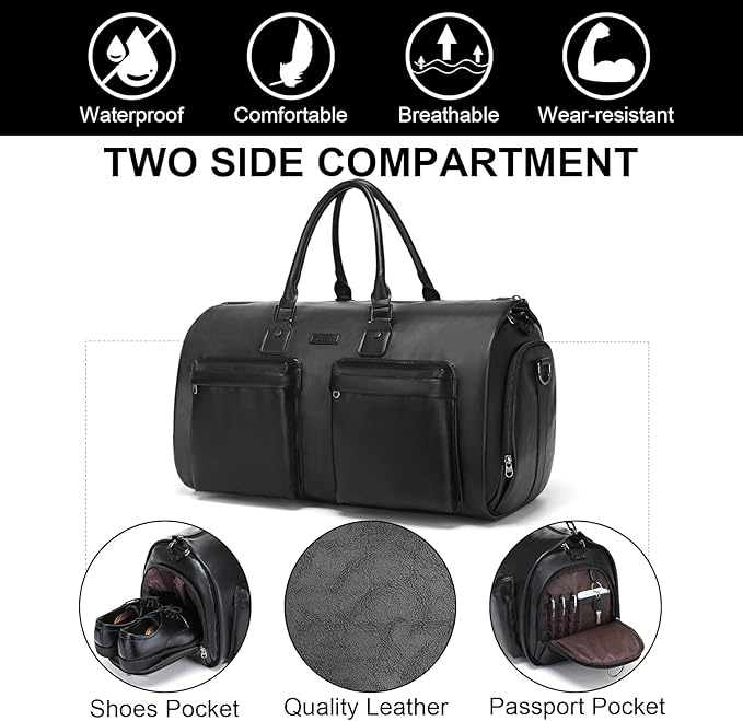 Modoker Rolling Garment Bag for Travel Wheeled Duffel Bag Luggage Suit Travel Bags for Men and Women,3 in 1 Carry on Convertible Garment Bag with Wheels,Black