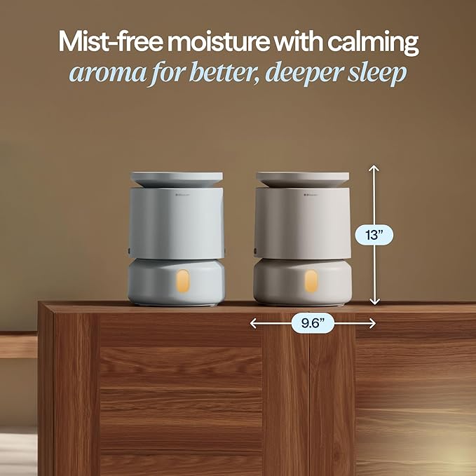 BLUEAIR Room Humidifier - DreamWell - 48Hr Top-Fill Mist-Free InvisibleMist Technology Aroma Stone for Essential Oils and Soothing Mood Lighting - Quiet Operation for Bedroom and Home Use, Grey