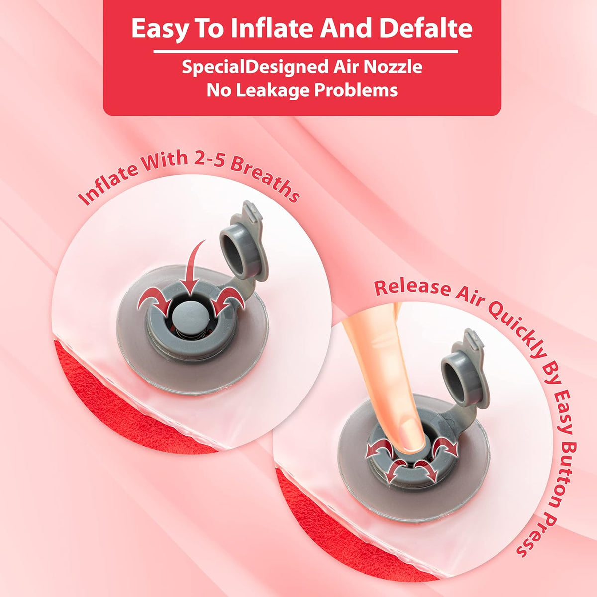 Inflatable Travel Neck Pillow: Extra-Soft, Cushion. for Airplanes, Trains, Cars, Portable Travel Accessory-with Carrying Pouch for Cell Phone and Passport Etc. (Vintage Red)