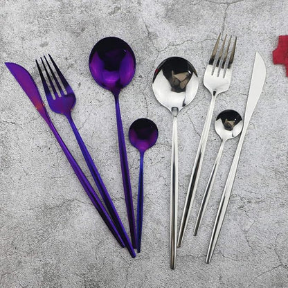 JASHII Silverware Sets, 24-Piece Stainless Steel Flatware/Cutlery/Tableware Set Service for 6 Person, Include Knife/Fork/Spoon, Mirror Polished (Purple)