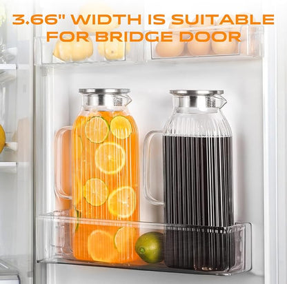 2 Liters/68oz 2 Pack Stripes Glass Pitcher with Lid and Handle for Fridge Door, Aofmee Borosilicate Glass Heat Resistant Dishwasher Safe Iced Tea Jar, Carafe with Scale Line for Hot/Cold Beverage