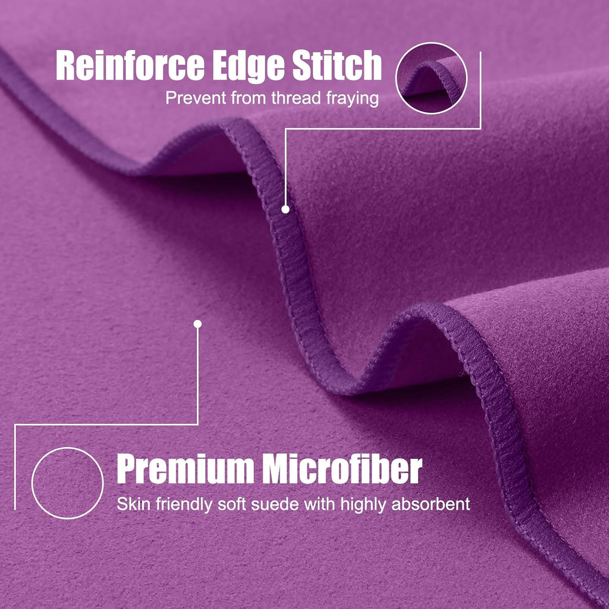 Quick Dry Travel Towel, 3 Sizes 1 Pack Camping Microfiber Towel, Lightweight Fast Drying Towels Set 60"x30", 30"x15", 15"x15" w/Bag for Gym, Beach, Hiking, Swimming, Purple