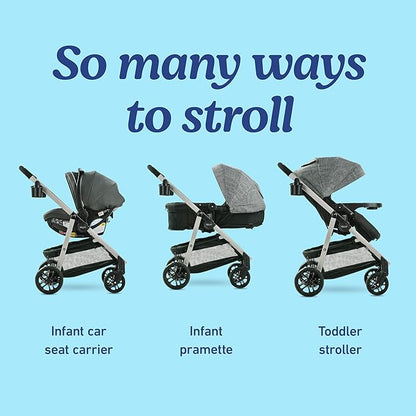 Graco Modes Pramette Travel System, 3-in1 Modular Carseat Stroller Combo, Infant Car Seat Carrier to Toddler Stroller, Includes the SnugRide 35 Car Seat, Ellington