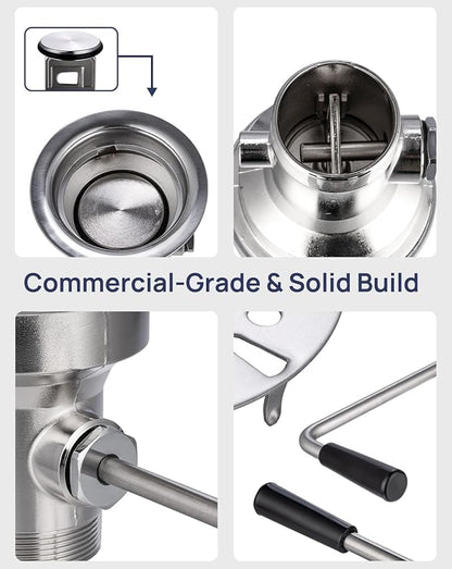 3-1/2" Commercial Sink Drain with Straight Lever Handle, Waste Drain Valve Without Overflow Inlet for Restaurant 2/3 Compartment Sink, Easy Controll, Block-Free and Leakproof