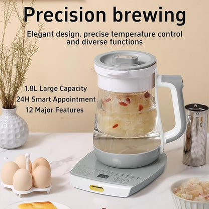 Health Pot Electric Kettle with Infuserand stew pot,Smart Fruit Hot Tea Maker, Temperature Control and Tea Keep Warm, 12 Functional Procedures, 1.8 Liters of Capacity