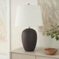 Nourison Home 23" Dark Purple Distressed Ceramic Pot Table Lamp for Bedroom, Living Room, Dining, Office, with White Shade