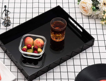 Glossy Black Sturdy Acrylic Serving Tray with Handles - 10x15 Inch, Coffee, Appetizer, Breakfast Tray - Butler, Kitchen to Vanity Table, Decorative