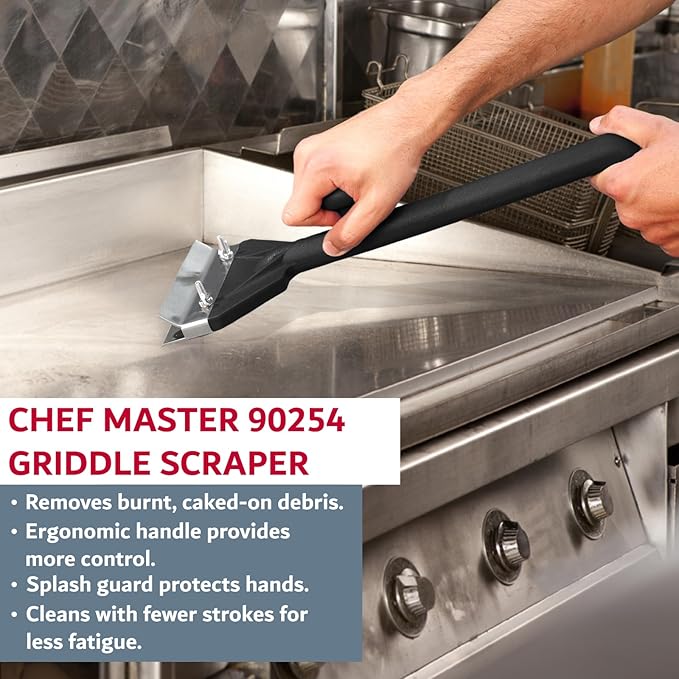 Chef Master Griddle Scraper & Flat Top Grill Cleaner - Griddle Cleaning Kit - Stainless Steel Flat Grill Scraper Tool for Diners, Restaurant, Food Truck - Blackstone Accessories - 90254